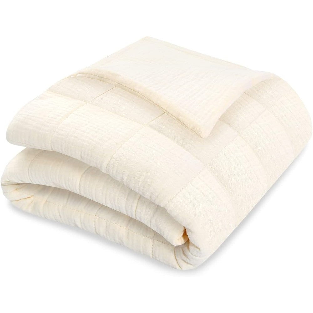 TWINOR baby muslin quilt blanket front view in neutral off white organic cotton