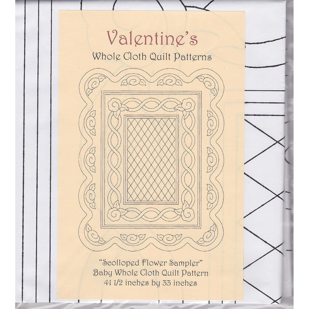 Handmade Whole Cloth Quilt Baby Blanket Paper Pattern front view showing scalloped flower sampler layout lines.