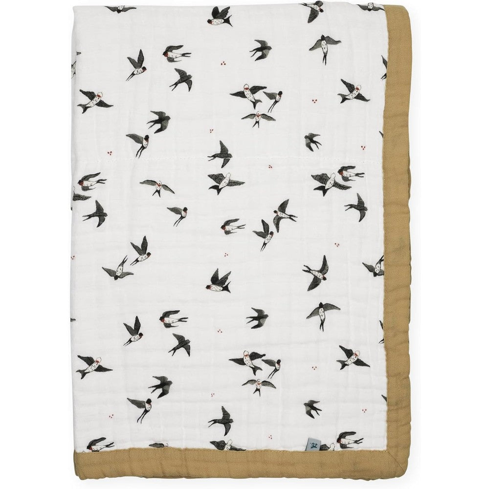 Little Unicorn organic cotton muslin baby quilt front view in swallows print