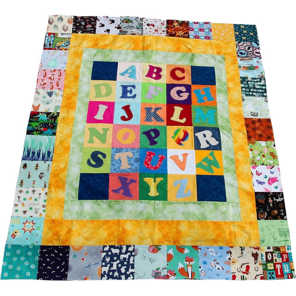 Generic Alphabet Soup I spy quilt top kit front view showing colorful patchwork letter blocks and borders
