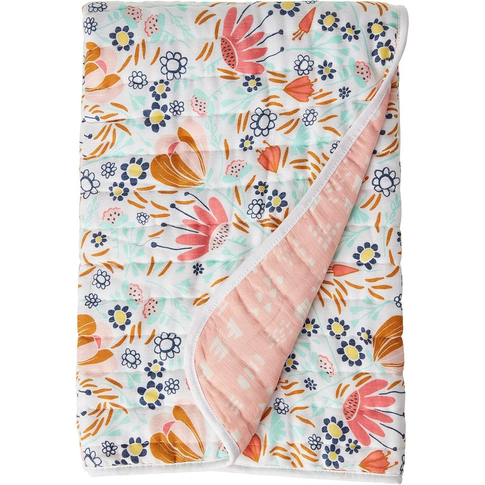 HonestBaby organic cotton hand-quilted baby blanket front view floral print