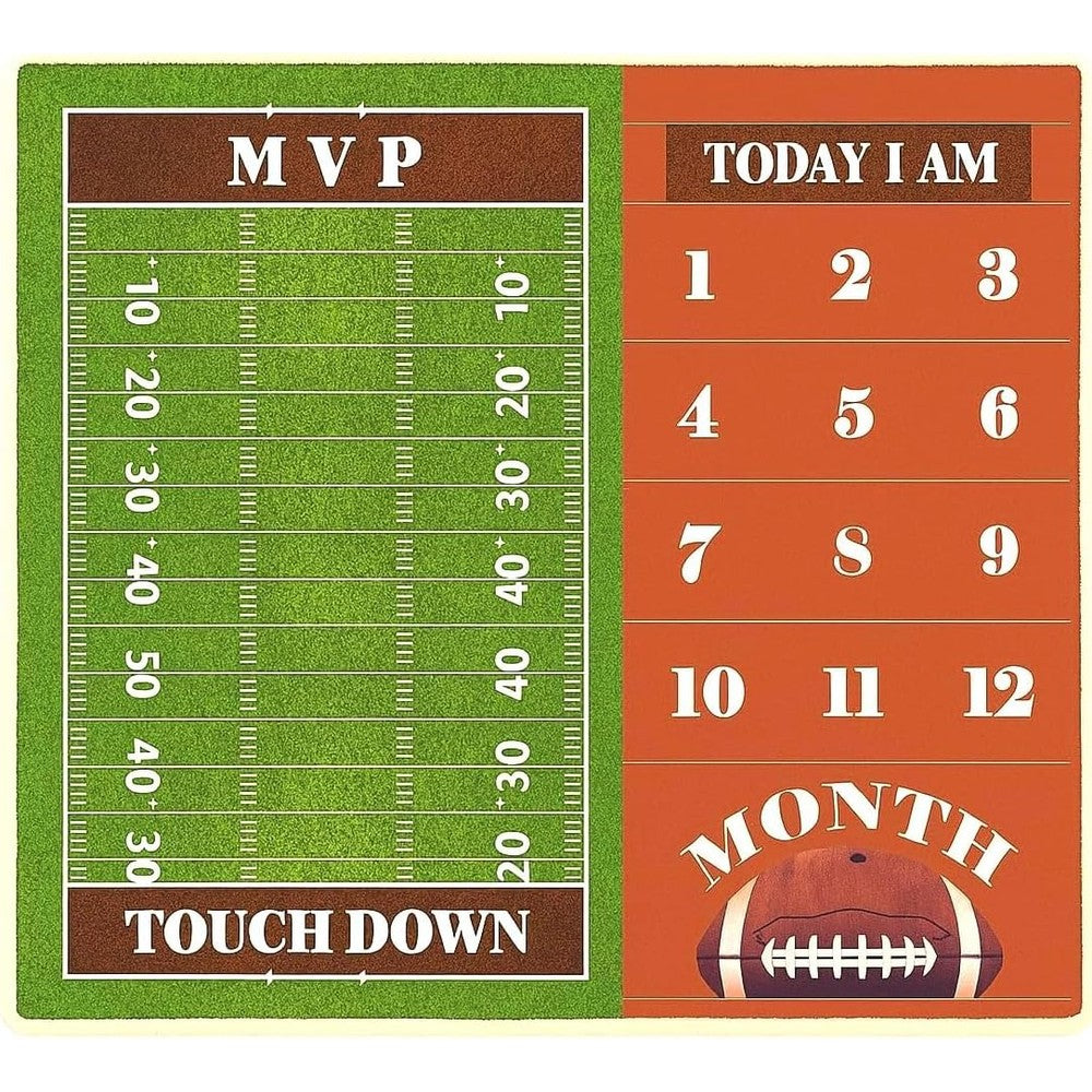 Generic football field baby monthly milestone blanket front view laid flat.