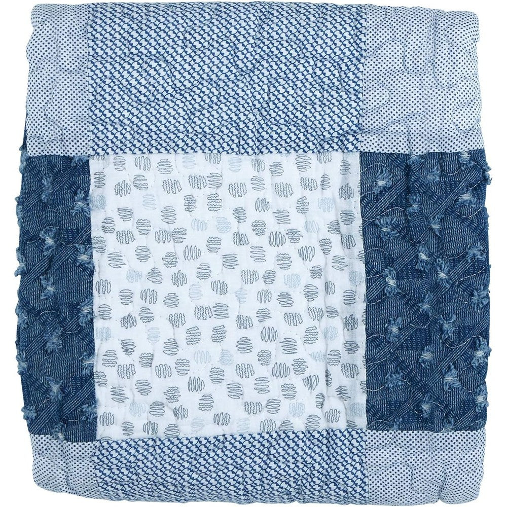 Stephan Baby Heirloom Quality Pieced Crib Quilt Denim Dot front view showcasing blue and white patchwork prints.