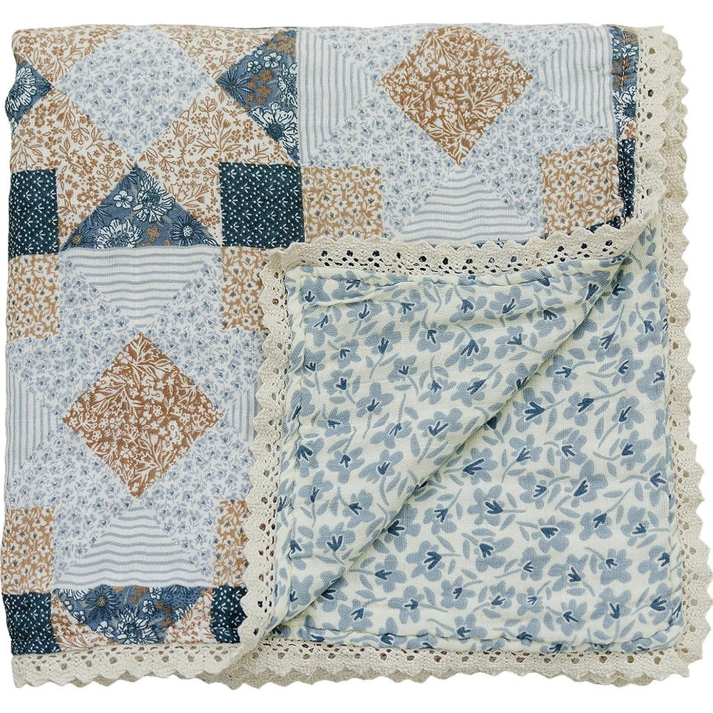 Mebie Baby muslin quilt patchwork print front view on a white background