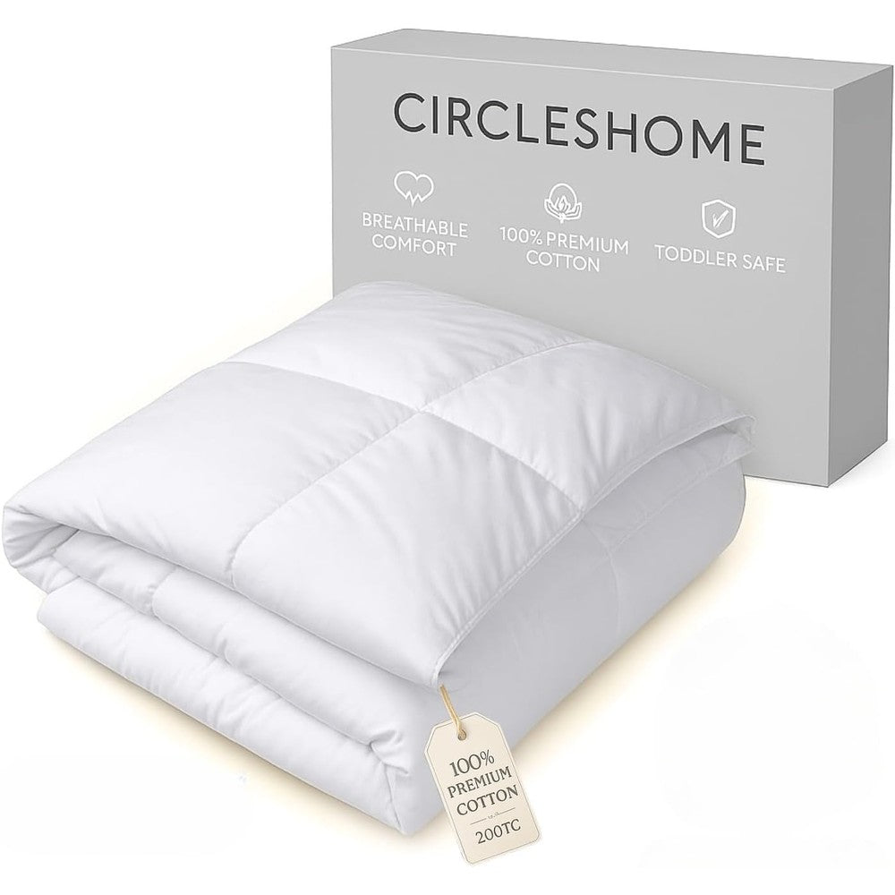 CIRCLESHOME crib comforter front view showing the crisp white 100 percent cotton premium toddler bedding.