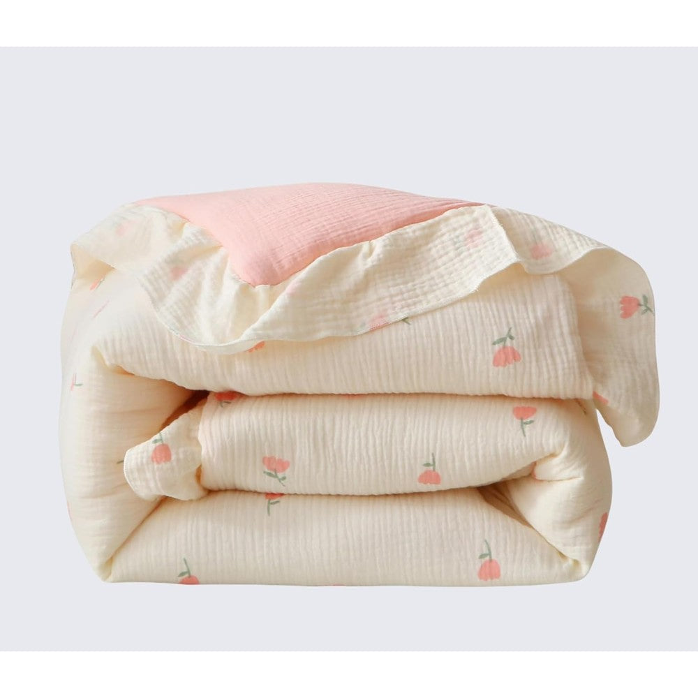 CLoucl cotton muslin crib comforter front view showing ditsy cherry print