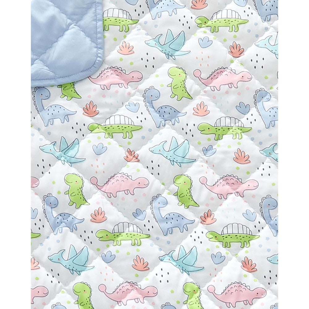 CGK Unlimited Dinosaur Toddler Comforter front view featuring colorful prehistoric print on a white background.
