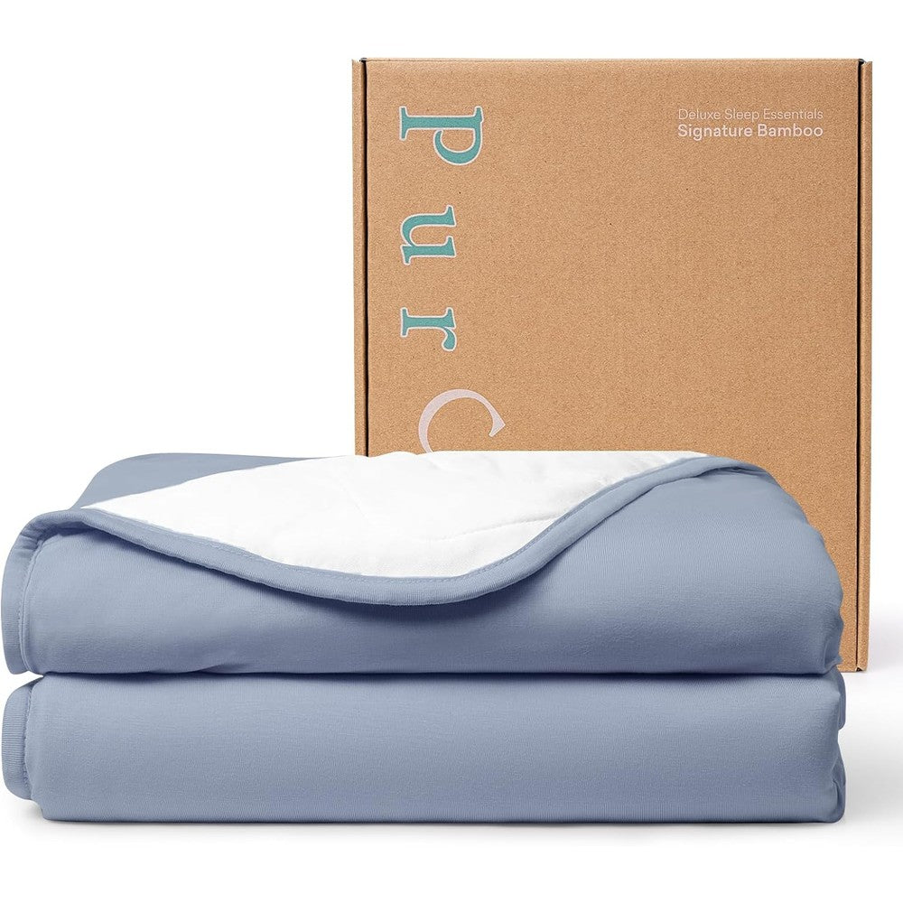 PurComfy Supersoft Toddler Comforter front view showing premium blue and white reversible design