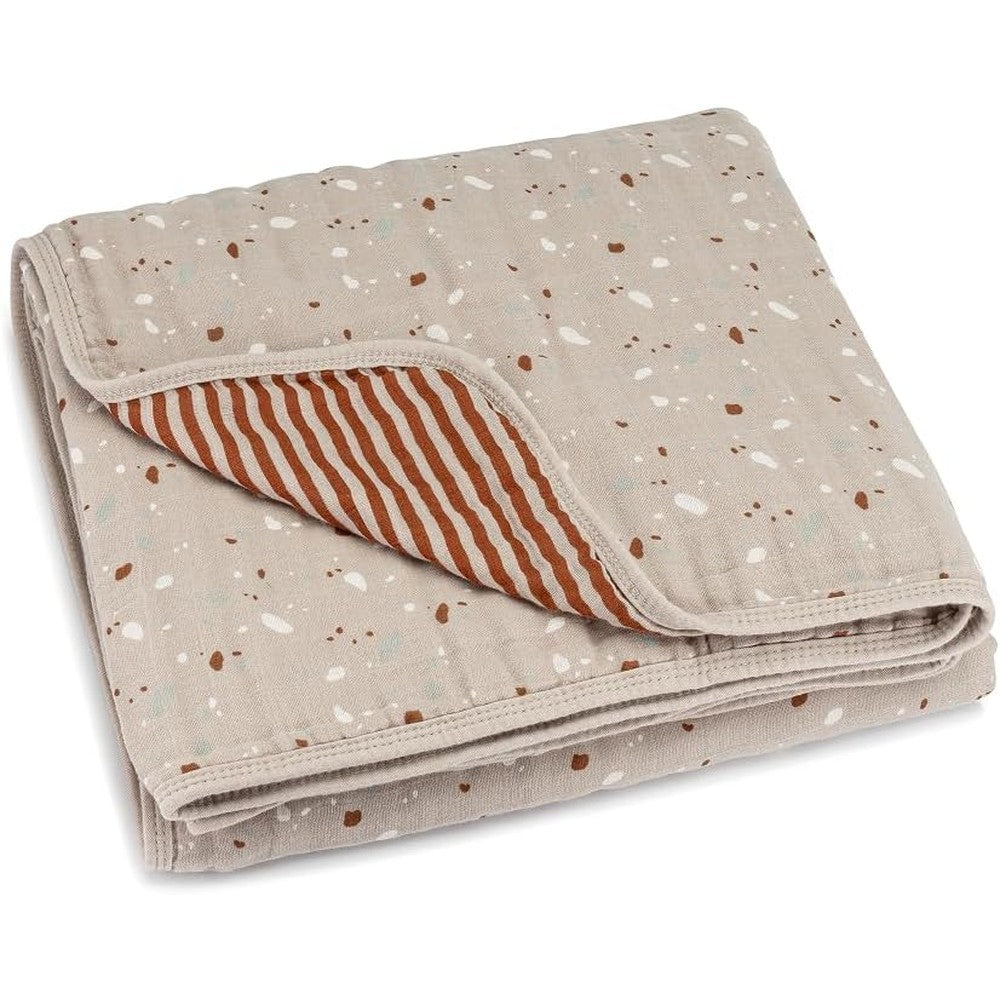 Parker Baby Co Muslin Blanket front view showing the yellow sunshine design on soft cotton fabric