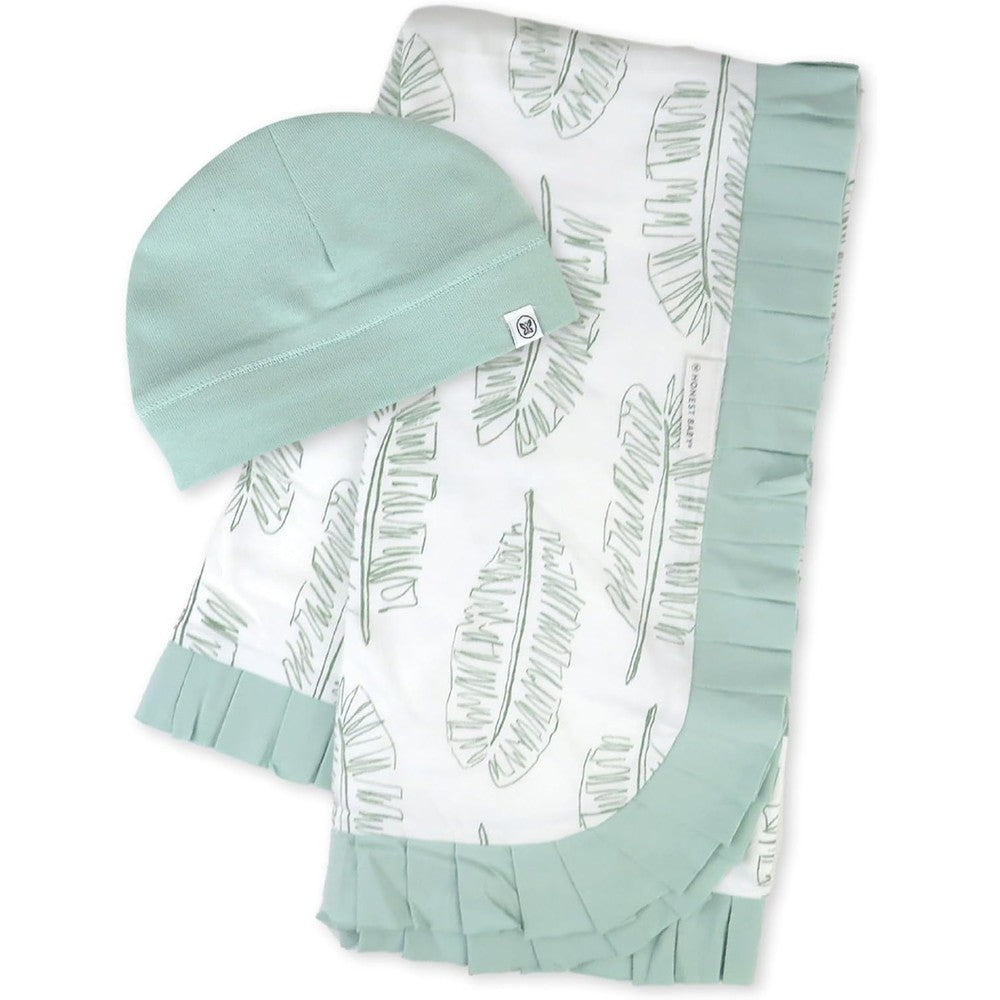 HonestBaby organic cotton stroller blanket and hat set front view