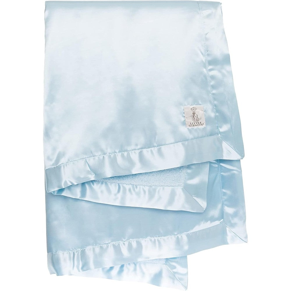 Little Giraffe Chenille Satin Baby Blanket Blue front view