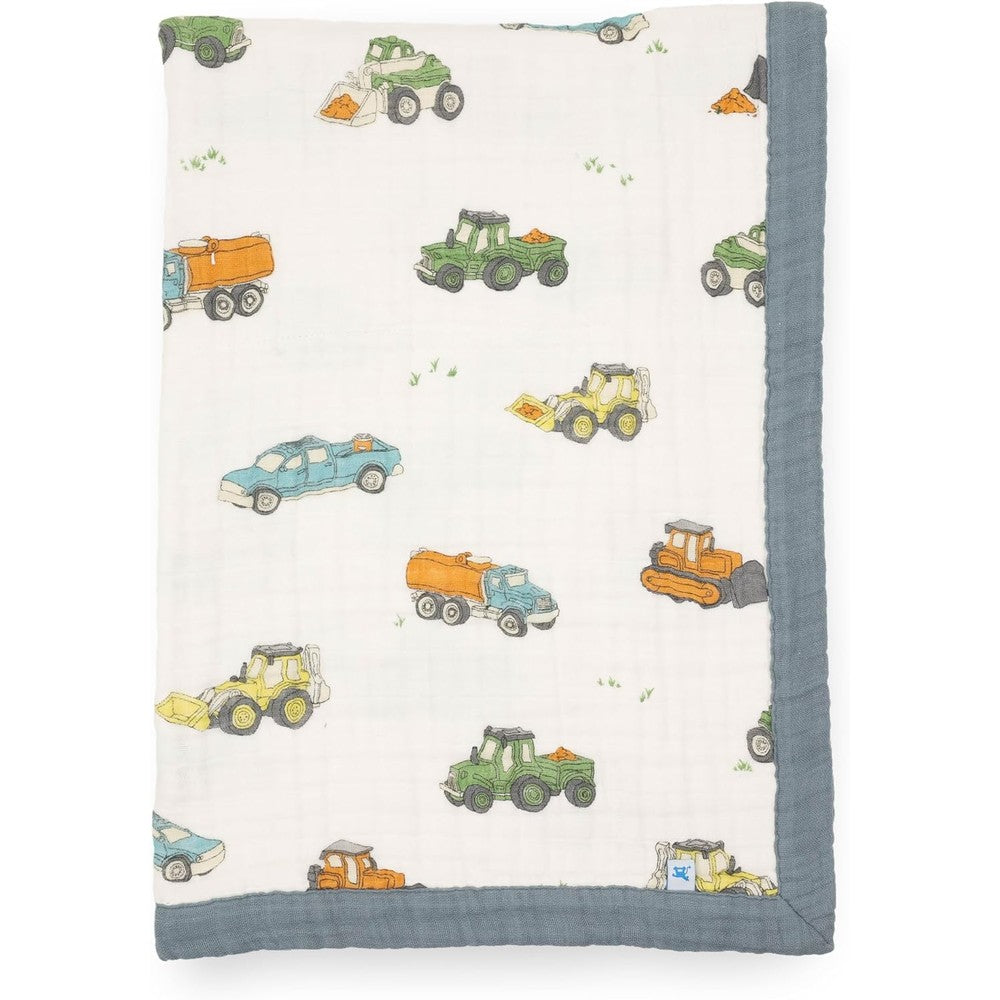 Little Unicorn Newborn Receiving Quilt Work Trucks pattern front view