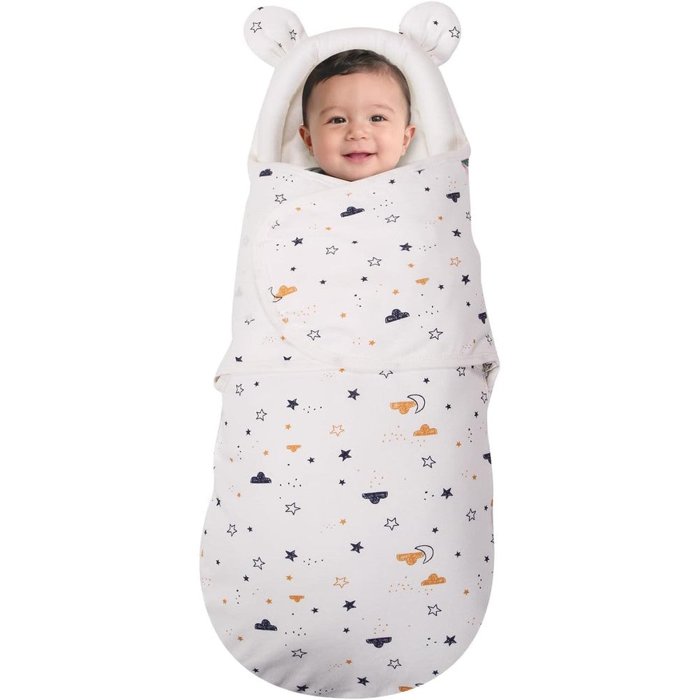 Duduelite newborn baby swaddle blanket with bear ears front view