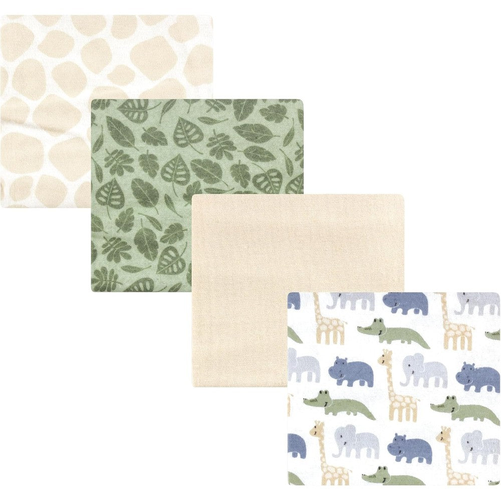 Hudson Baby green leaf pattern receiving blanket front view