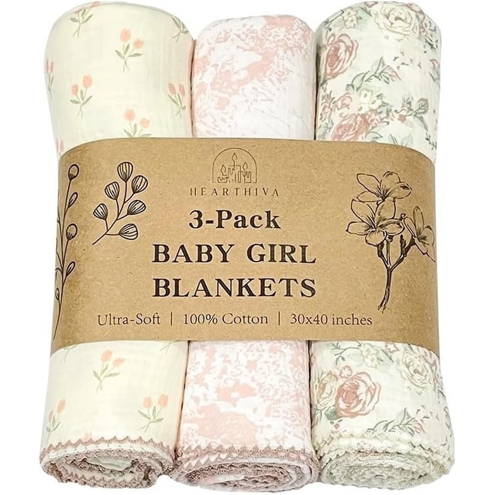 Hearthiva baby blanket set 3 pack front view