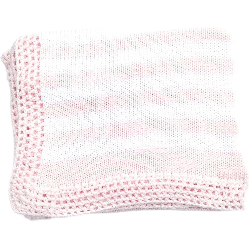 Bubu Knitted Hand Crochet Finished Light Pink Cotton Baby Blanket front view