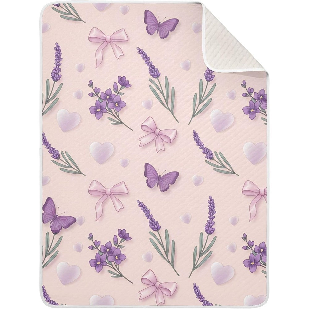 Burbuja Lavender Bow Baby Blanket front view nursery decor