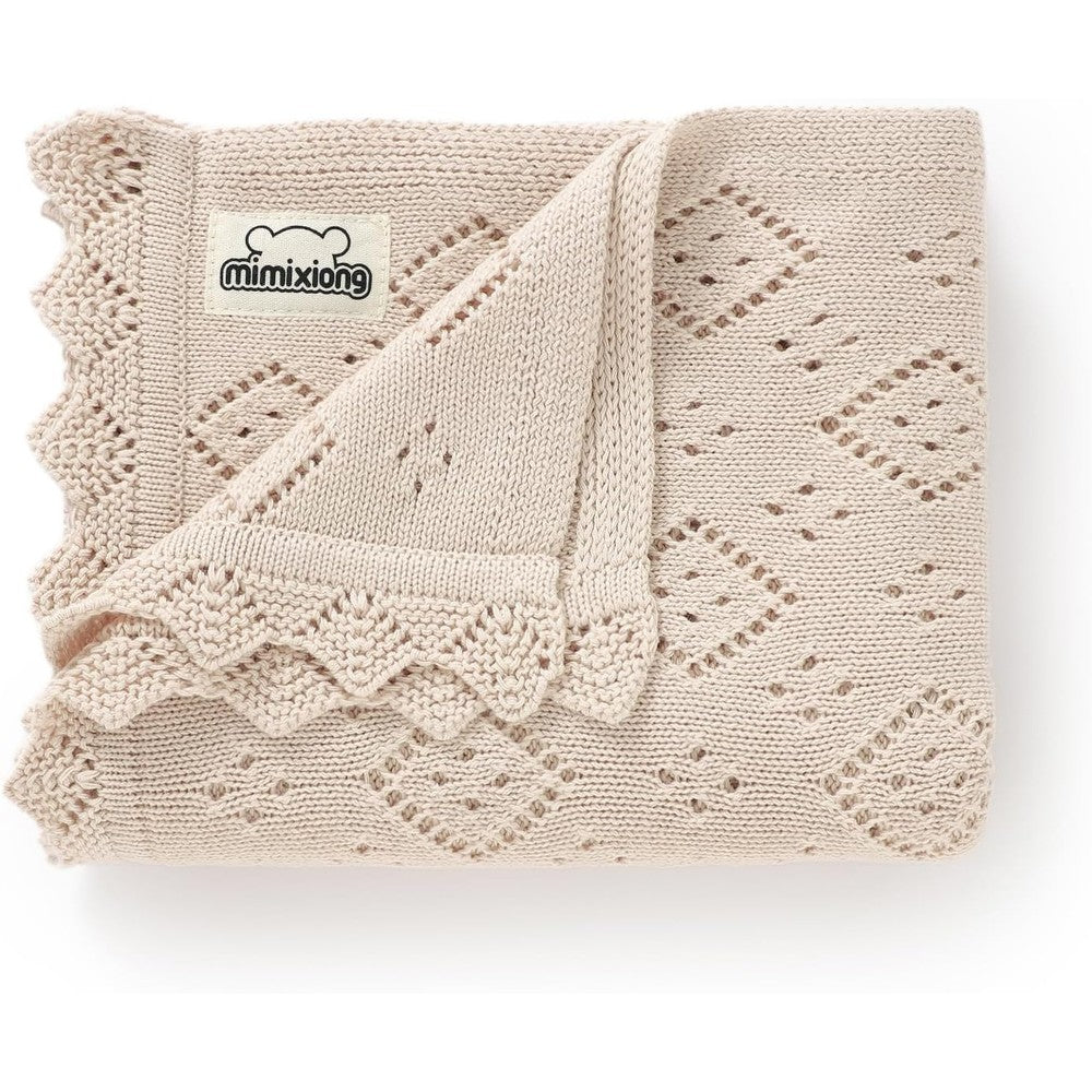 Mimixiong 100% cotton oatmeal pointelle baby swaddle blanket front view