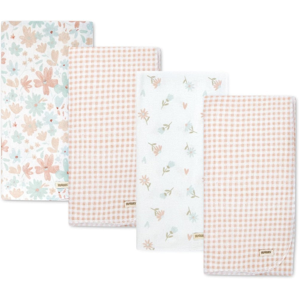 Huggies 4 pack flannel receiving blankets front view showing cotton fabric pattern