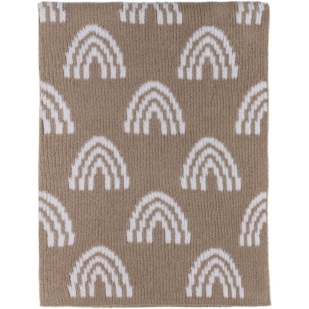 Living Textiles Chenille Knitted Blanket Taupe Rainbow front view