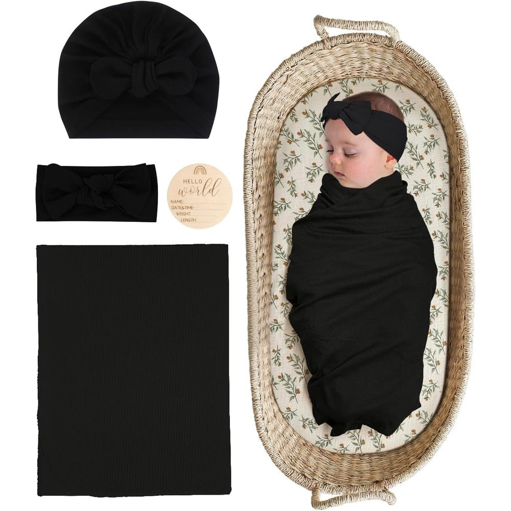 Zurlefy stretchy baby swaddle blanket and headband set front view