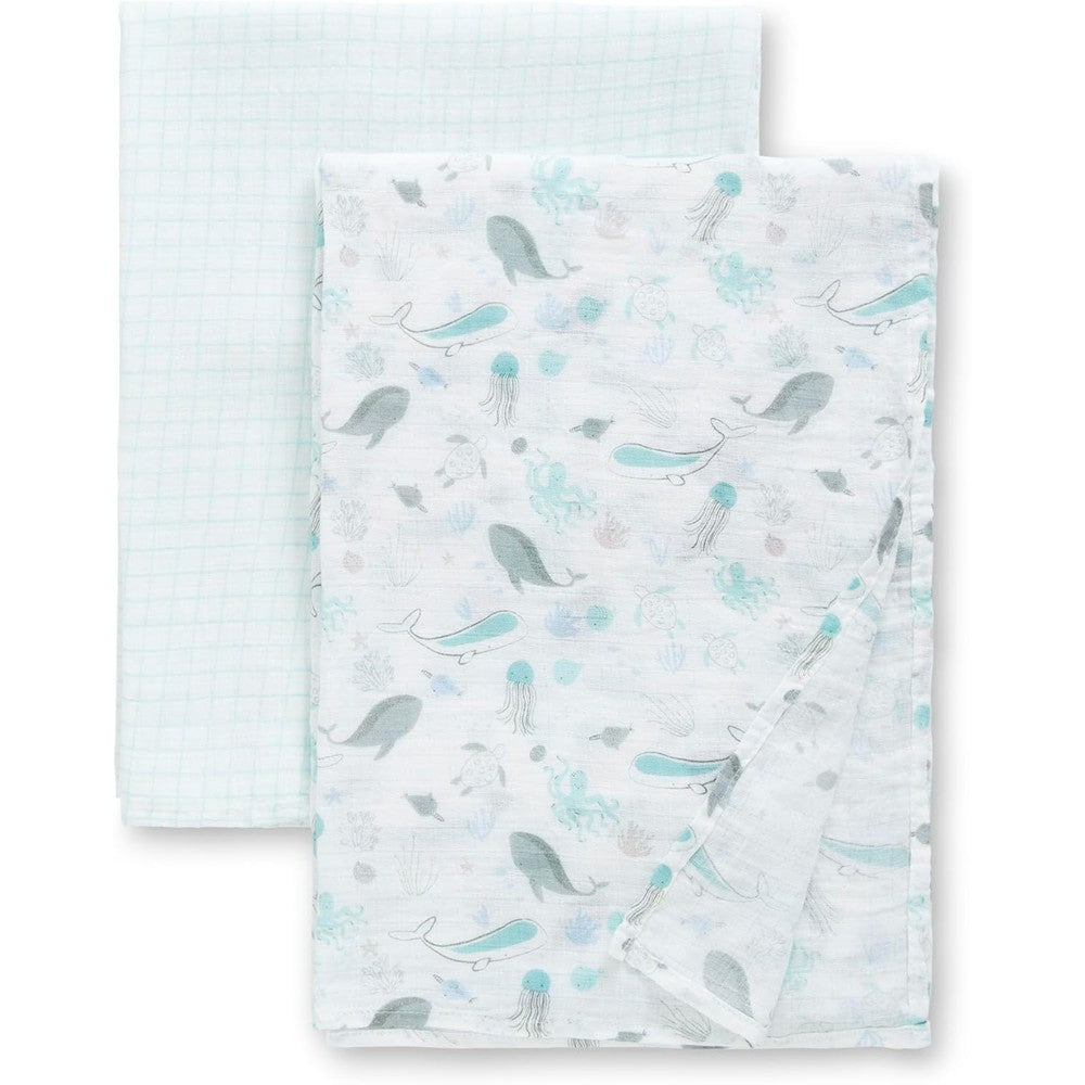 Delta Children 100% cotton muslin baby blankets sea life front view
