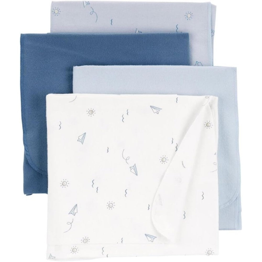 Carter's Baby 4-Pack Receiving Blankets Soft Breathable Cotton Flannel For Newborns Blue Nautical Theme 30 Inch By 40 Inch Set - Image 1