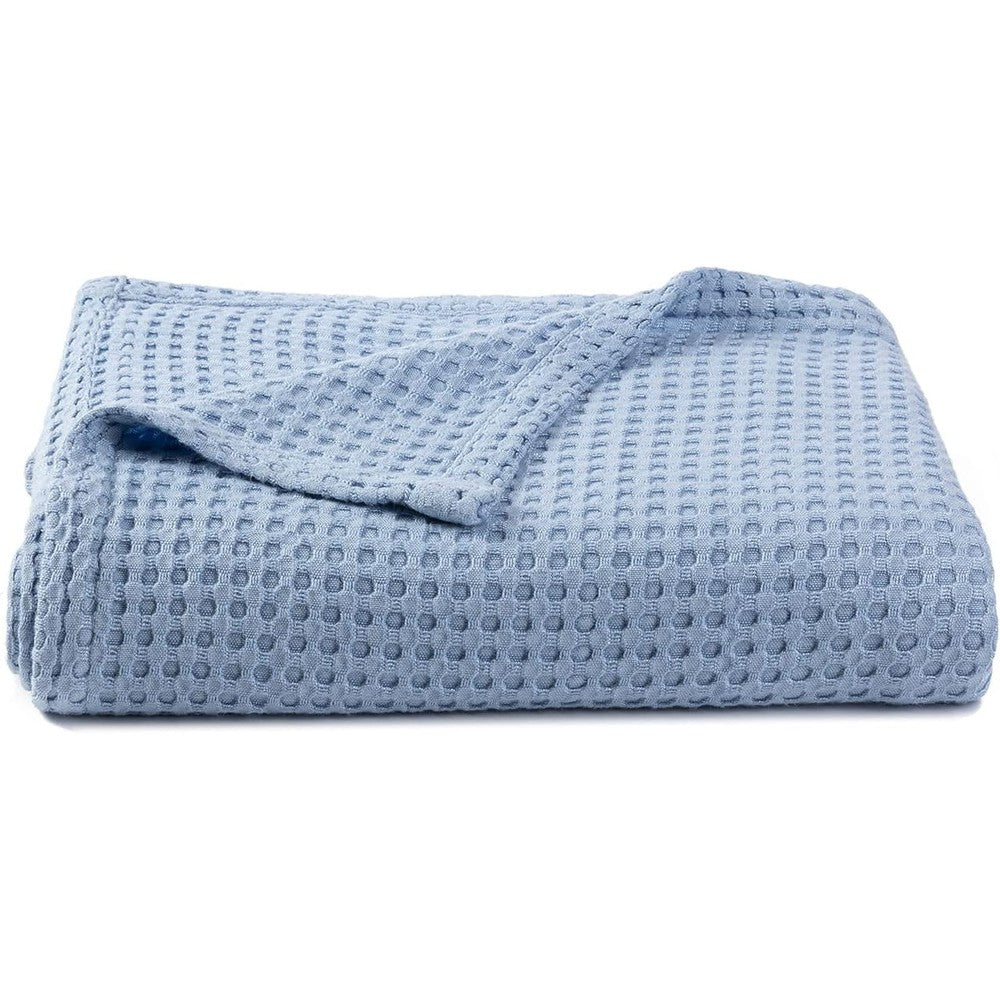 Kloovete cooling baby waffle weave blanket front view in steel blue