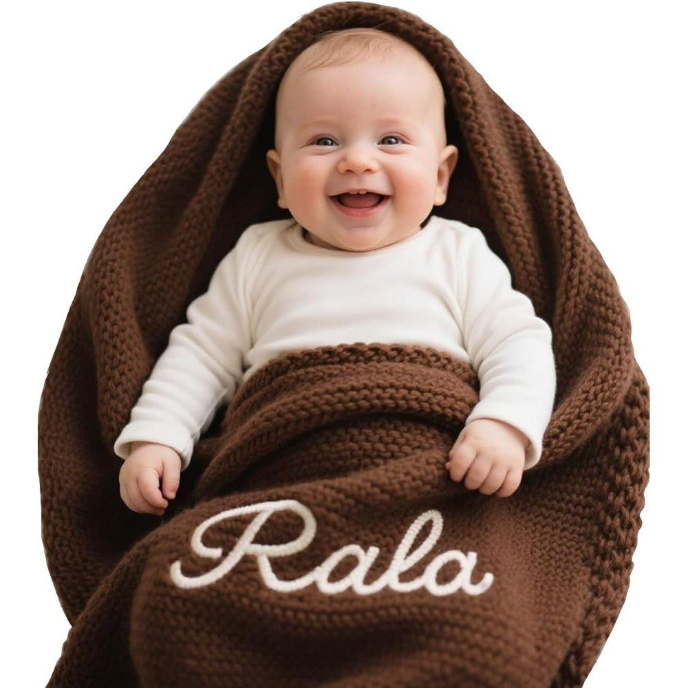 Stelabun personalized chunky knit baby blanket front view