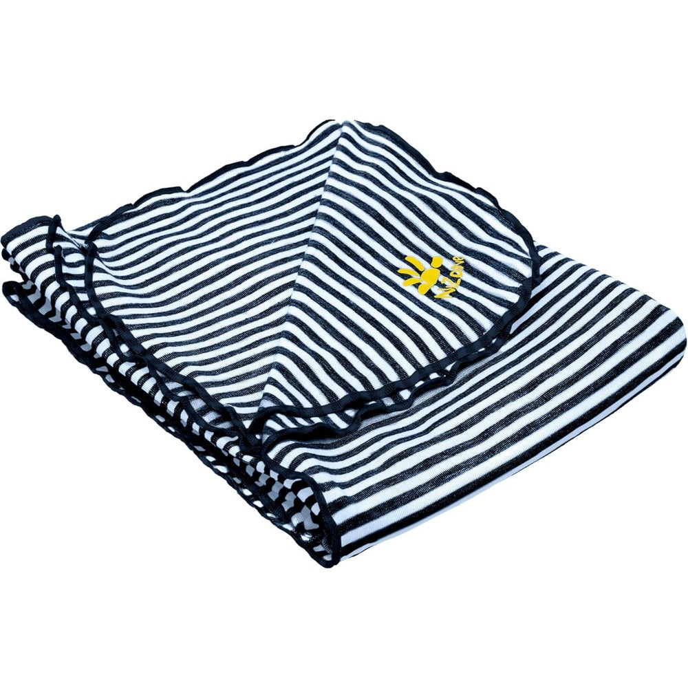 Nozone sun protective baby blanket in navy and white stripe pattern