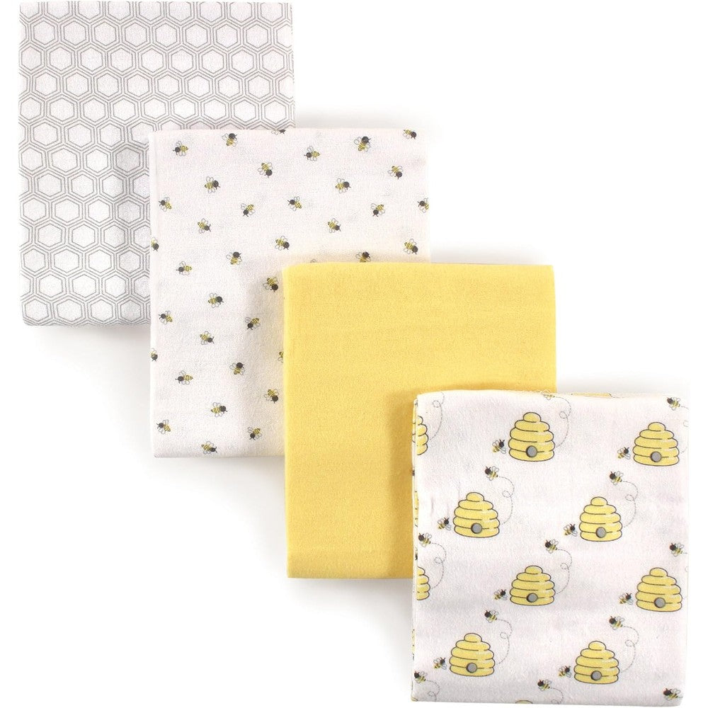 Hudson Baby unisex cotton flannel receiving blankets featuring bee hive pattern front view