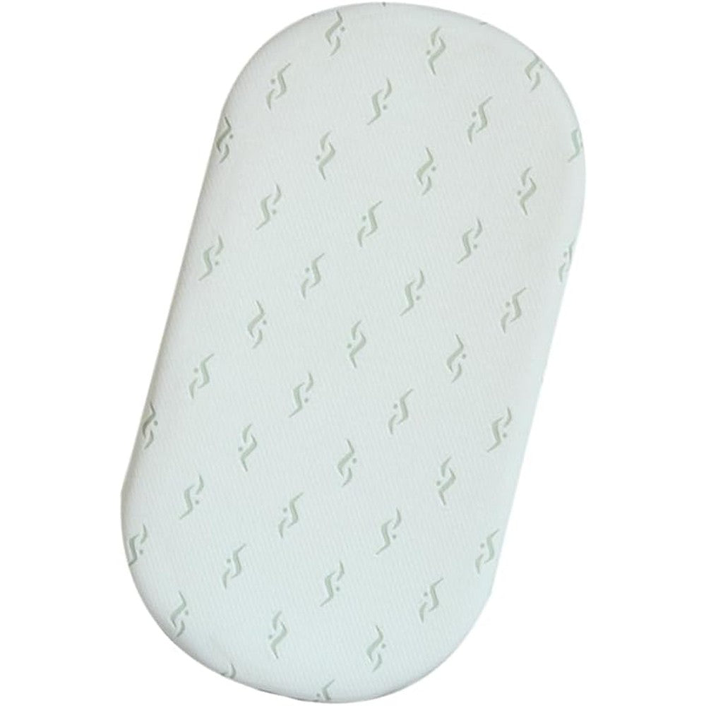 Iceblue Hd oval bassinet mattress pad with white bamboo cover front view