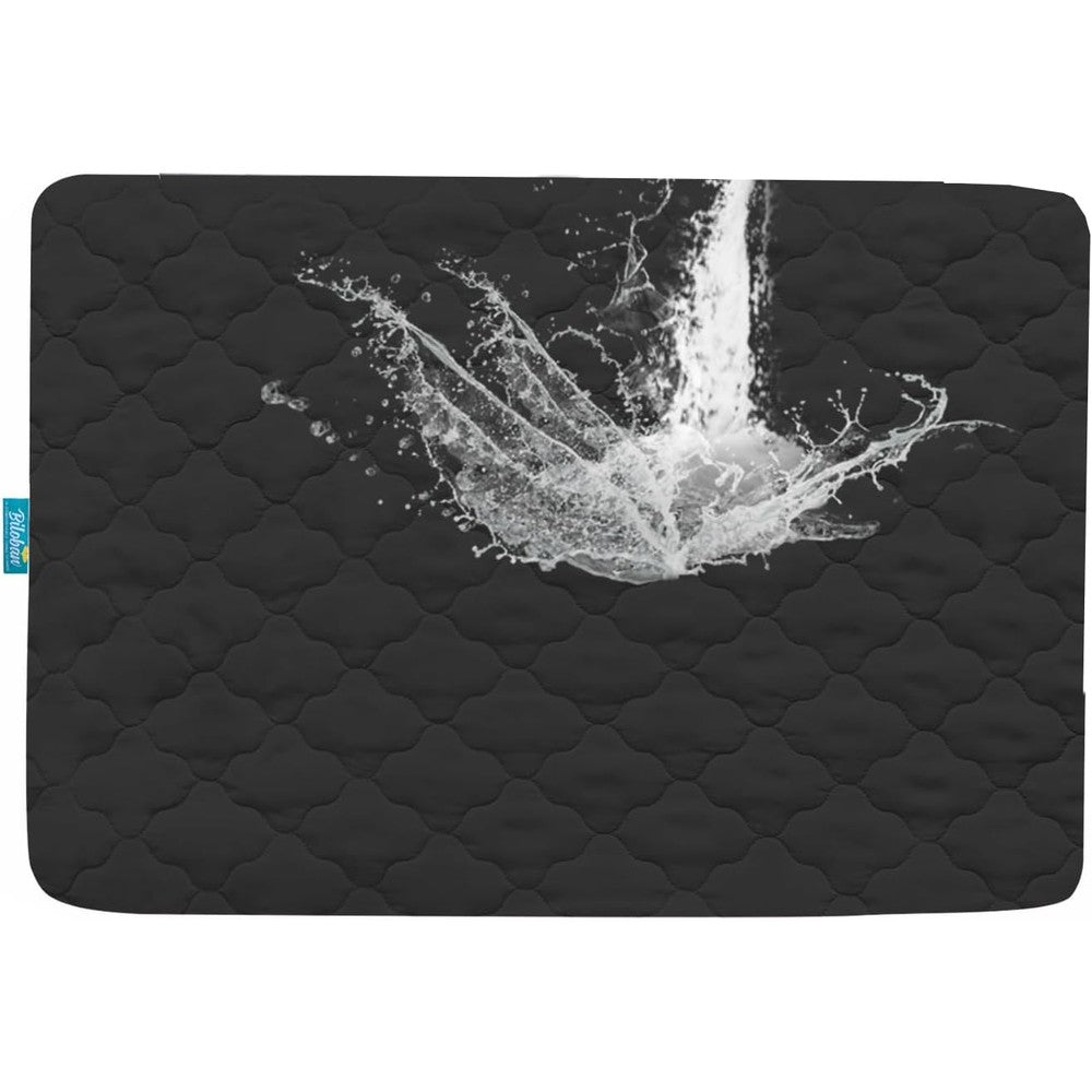 Biloban waterproof pack and play mattress pad in black front view
