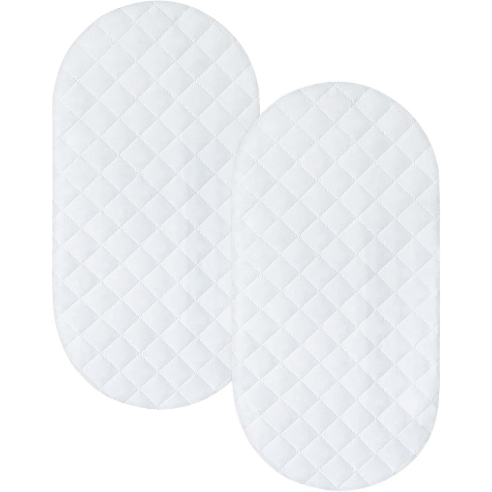 Coldwind Bassinet Mattress Pad Cover Waterproof Quilted Protector For Hourglass And Oval Bassinet Mattress 32 Inch By 17 Inch 2 Pack White - Image 1