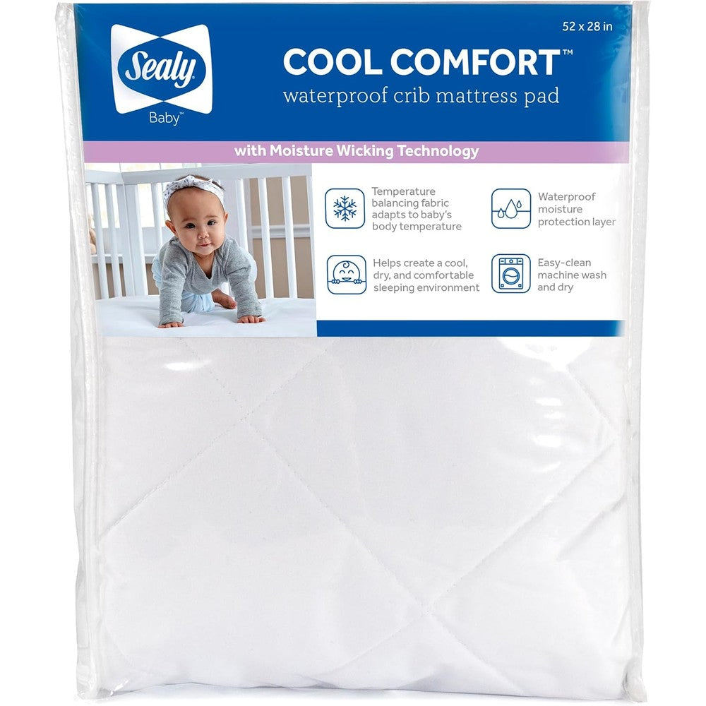 Sealy Baby Cool Comfort waterproof crib mattress pad front view showing quilted fabric design
