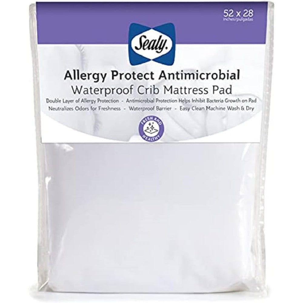 Sealy Baby Allergy Protect Antimicrobial Crib Mattress Protector Pad front view showing quilted texture