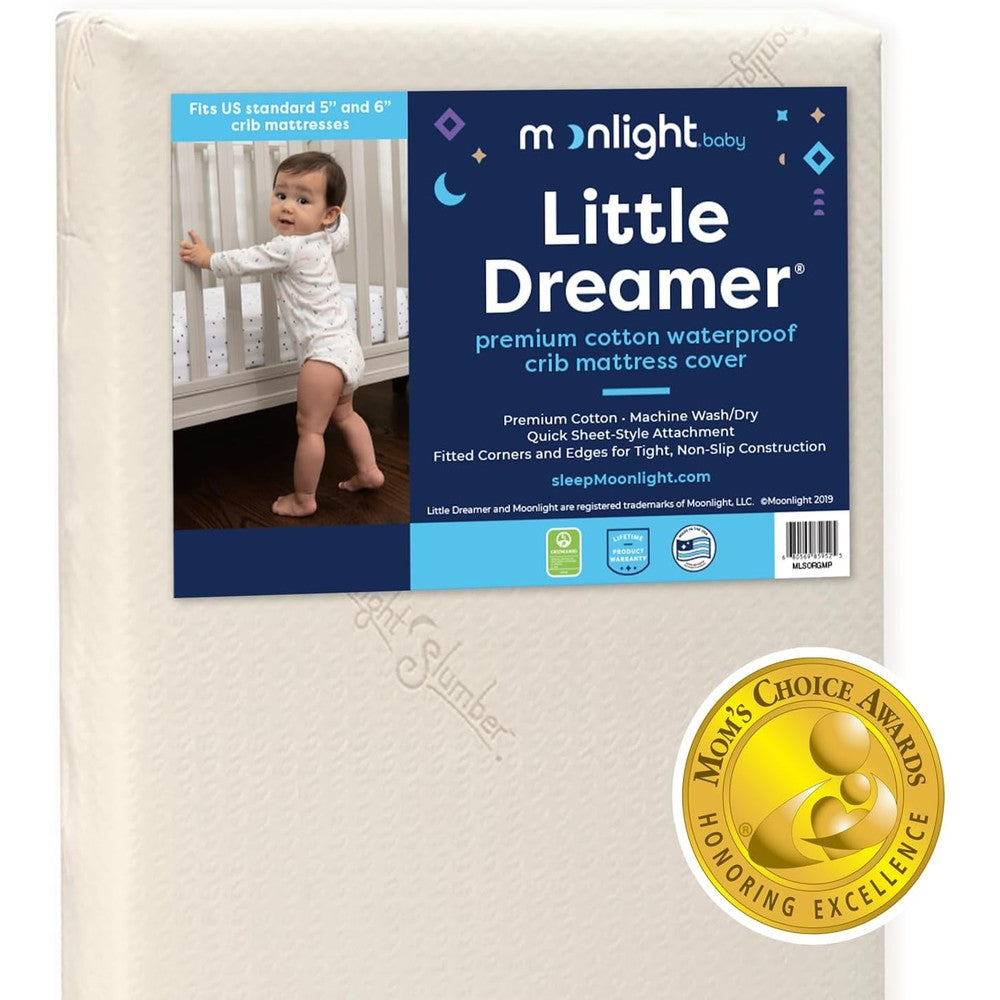 Moonlight Slumber Little Dreamer crib mattress cover front view on standard mattress