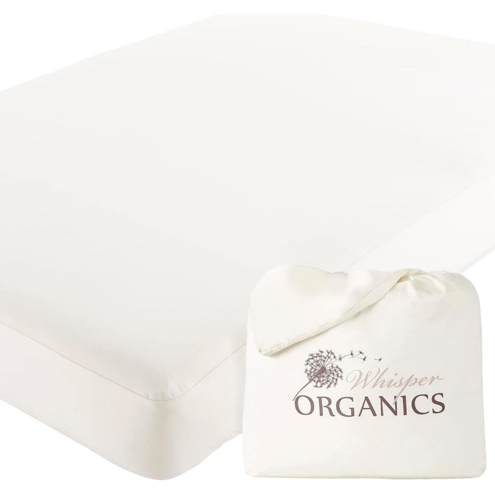 Whisper Organics Organic Cotton Waterproof Crib Mattress Protector front view showing quilted texture.