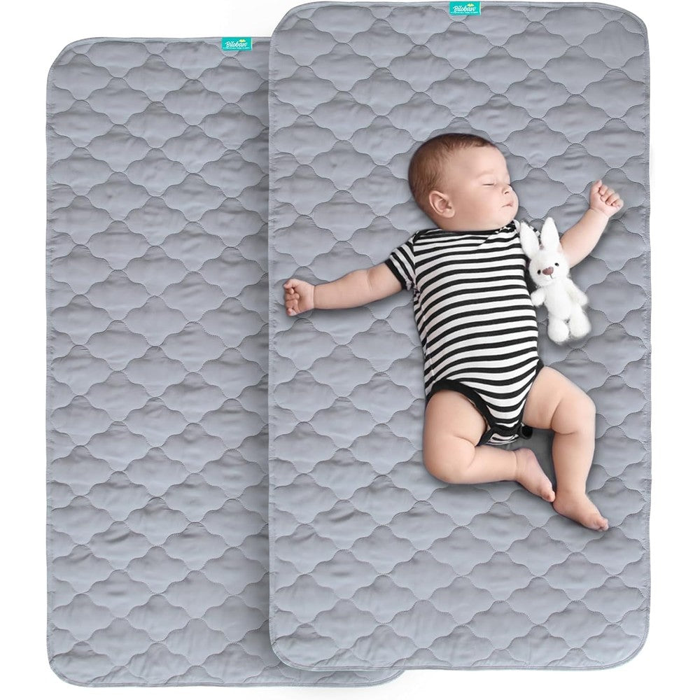 Biloban waterproof crib mattress protector pad two pack front view quilted grey fabric
