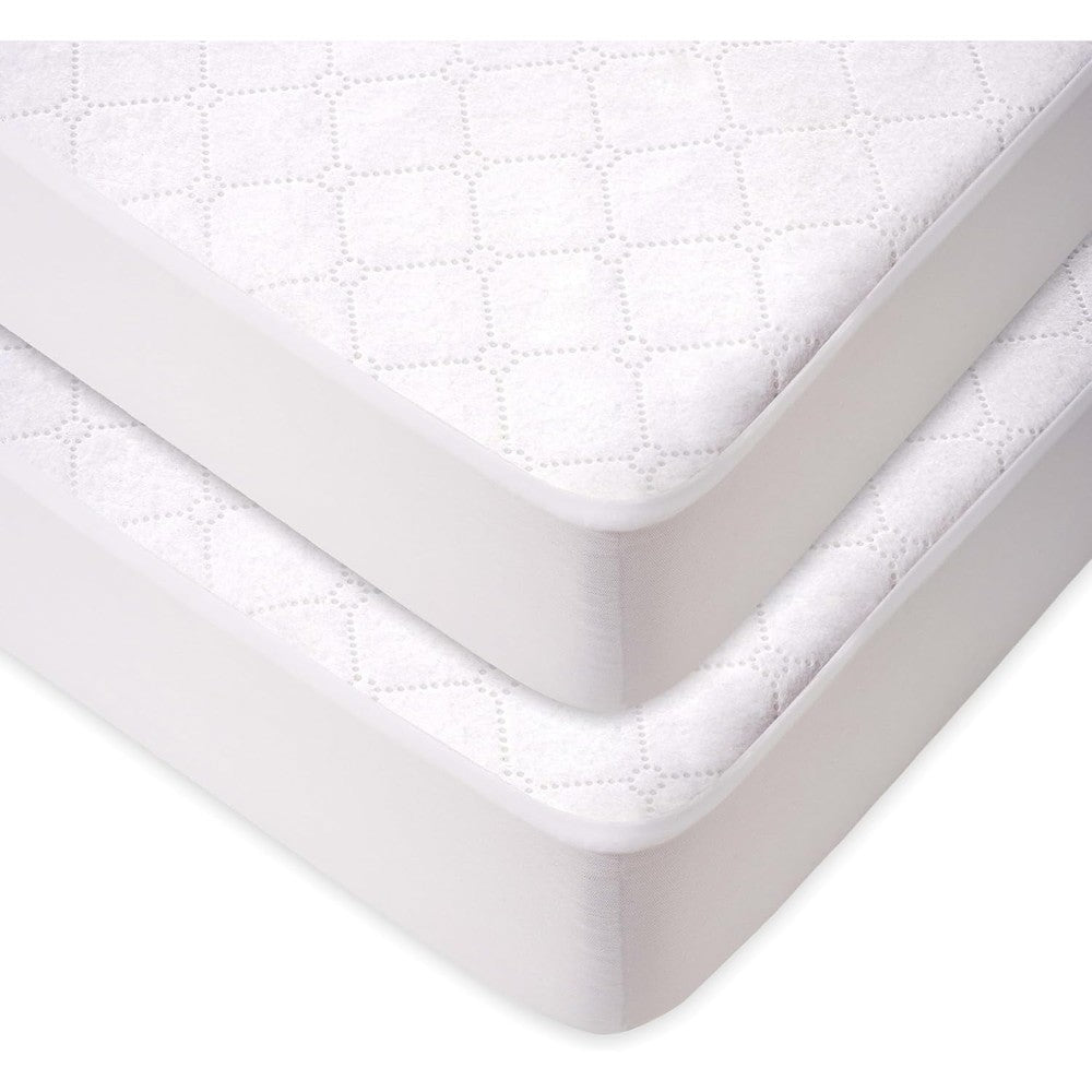 American Baby Company waterproof fitted pack and play mattress protector front view showcasing the white quilted diamond pattern.