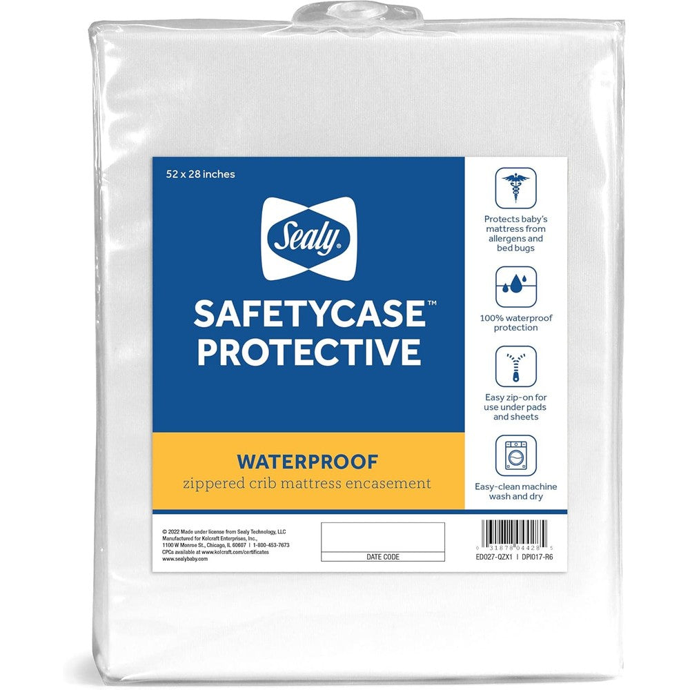Sealy Baby SafetyCase zippered crib mattress protector pad front view package