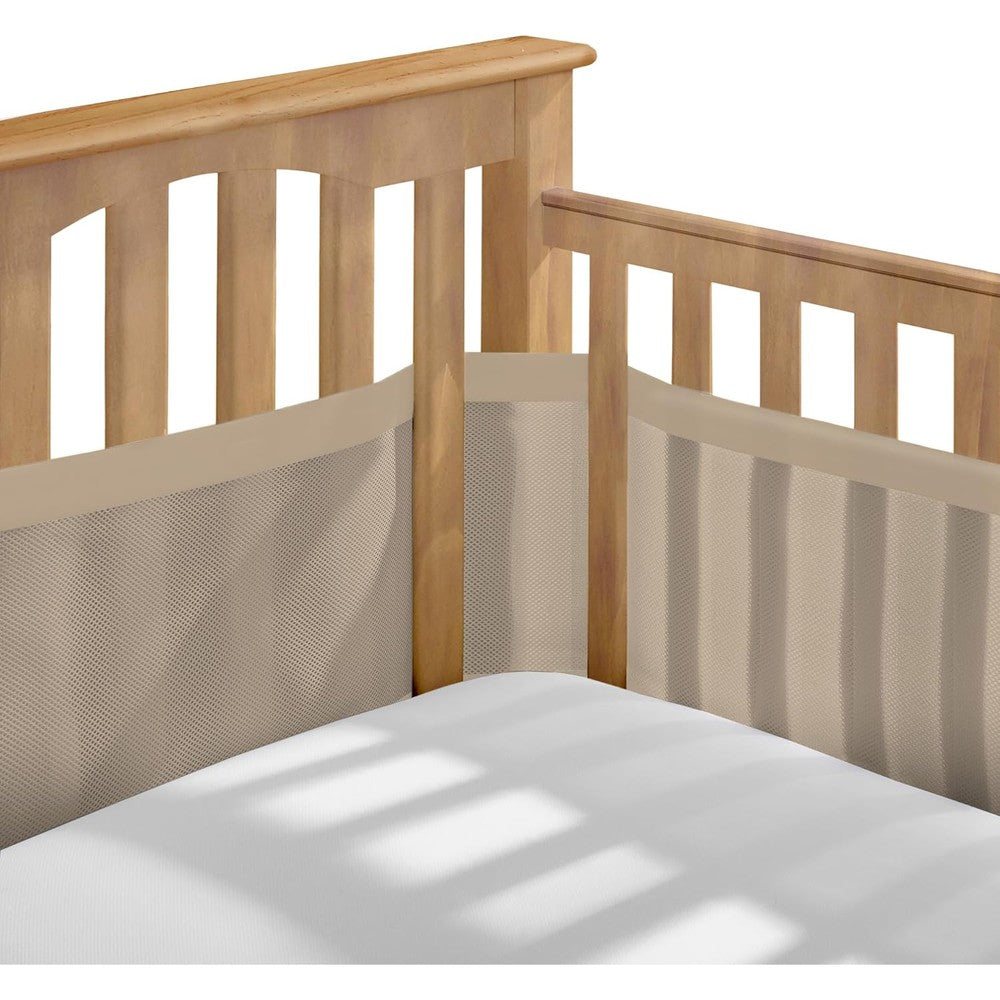 BreathableBaby breathable mesh liner front view sand beach color for full size crib safety