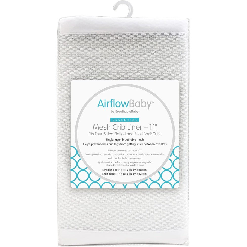 ATORSE AirflowBaby breathable mesh crib liner white front view installed on a full size baby crib