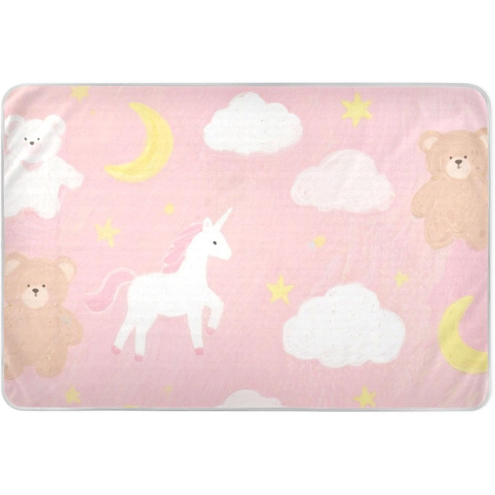 Miaozhen cute cartoon white unicorns extra large reusable potty training pee pad front view showcasing the full protective layout.