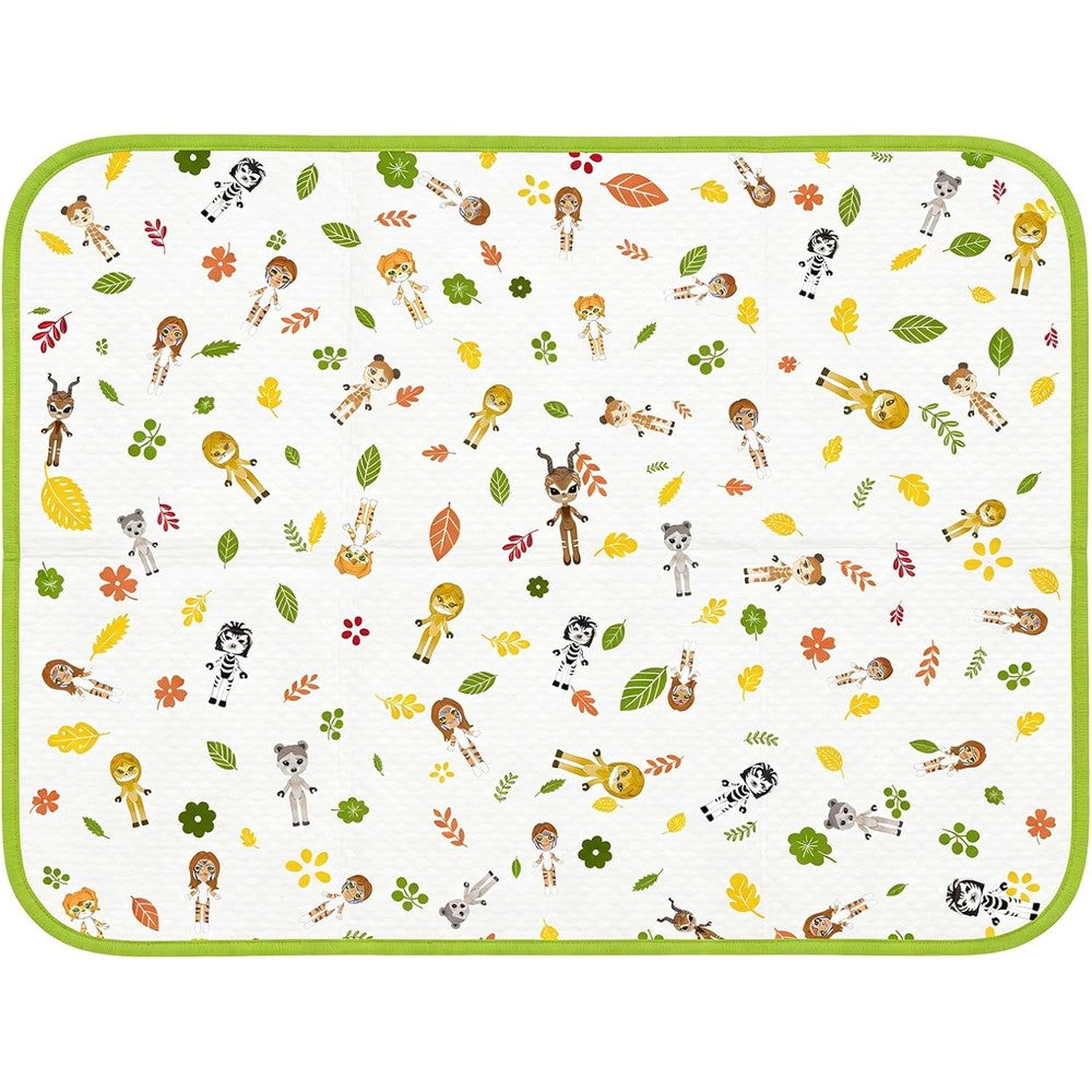 PLENTY MORE baby waterproof bed pad front view showing the delicate Paris Journey pattern on pure cotton fabric.