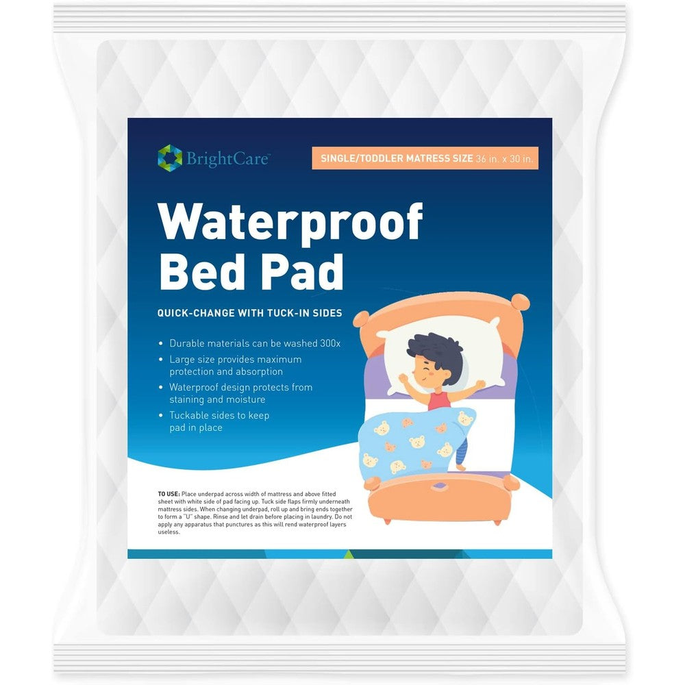BrightCare Kids Waterproof Bed Pad front view on bed