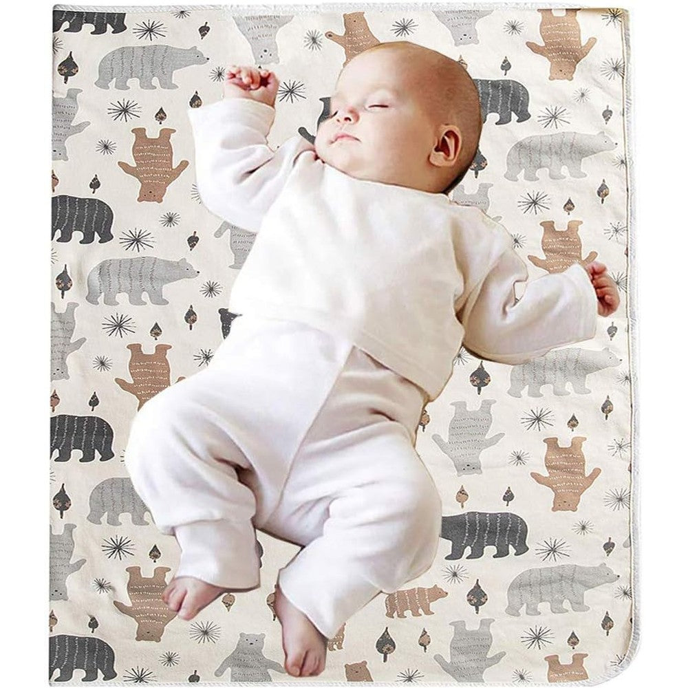 Cozumo waterproof toddler dry mat with gray bear pattern front view