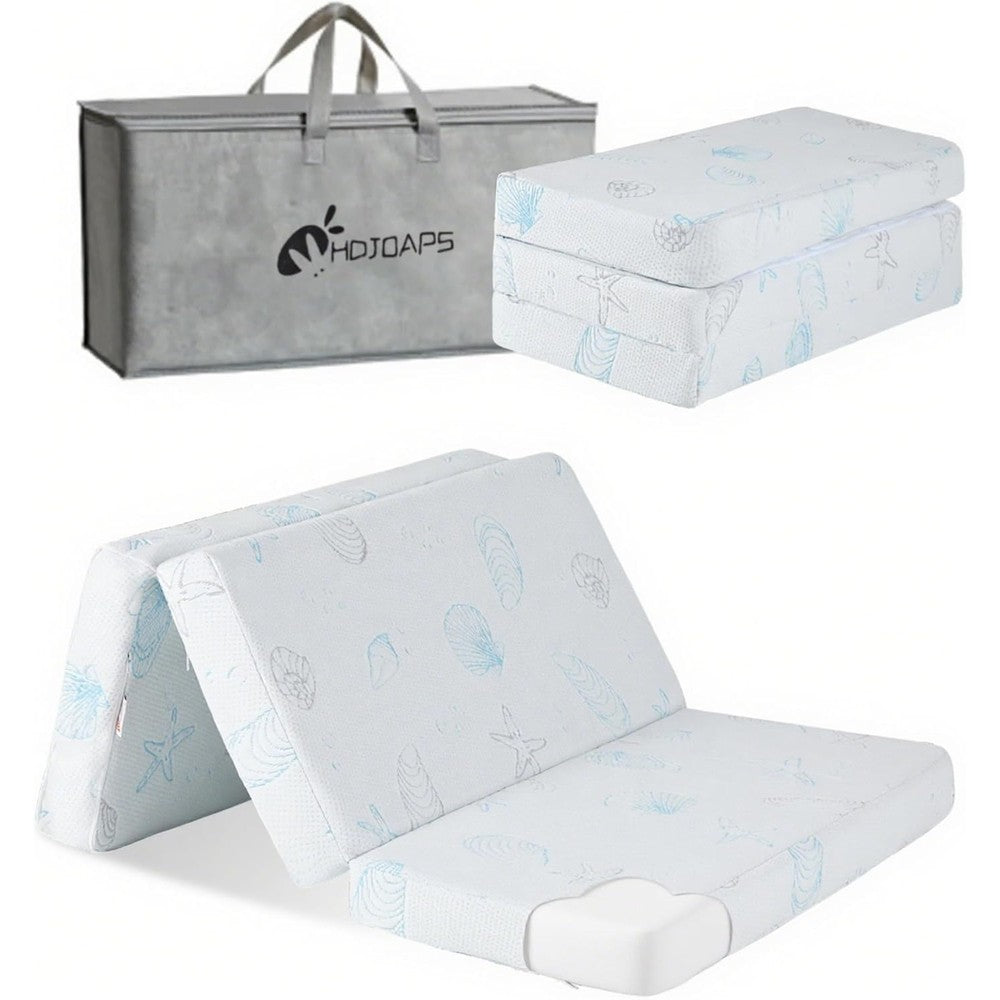 HDJOAPS tri fold pack and play mattress front view showing starfish pattern