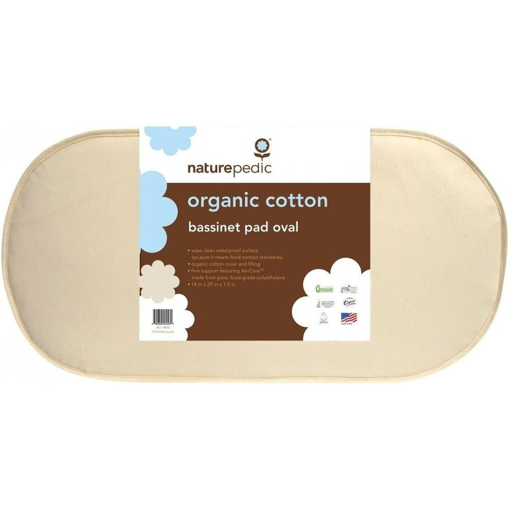 Naturepedic organic cotton oval bassinet mattress front view premium chemical free infant bedding