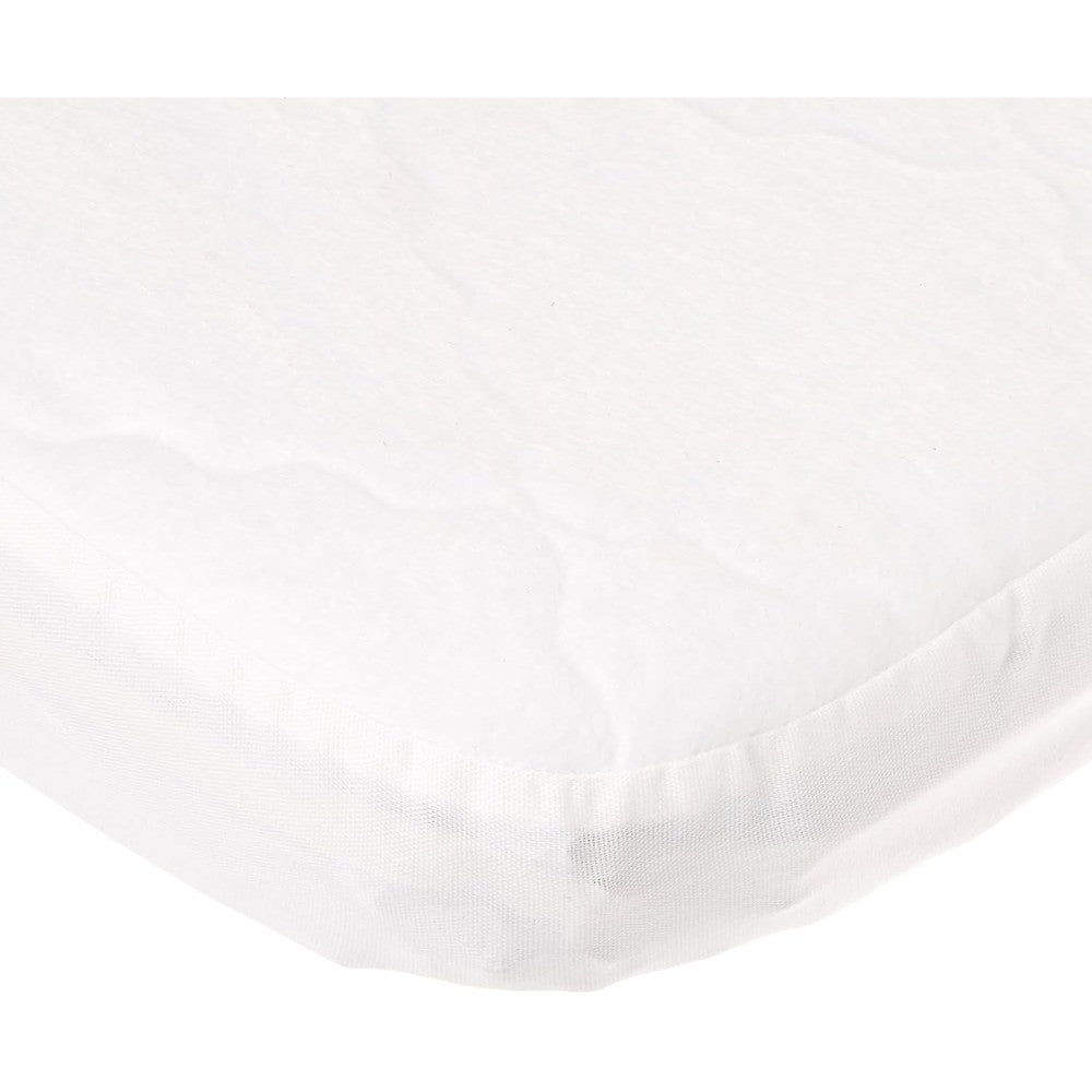 Baby Doll Bedding fitted waterproof cradle mattress protector front view showcasing the white quilted top layer.